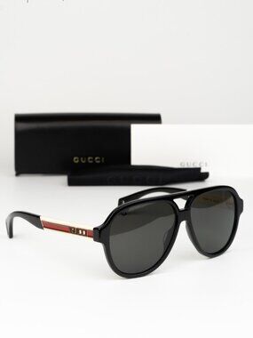 Gucci Women Sunglasses Black White Grey Pilot GG0463S 002 NEW AUTHENTIC